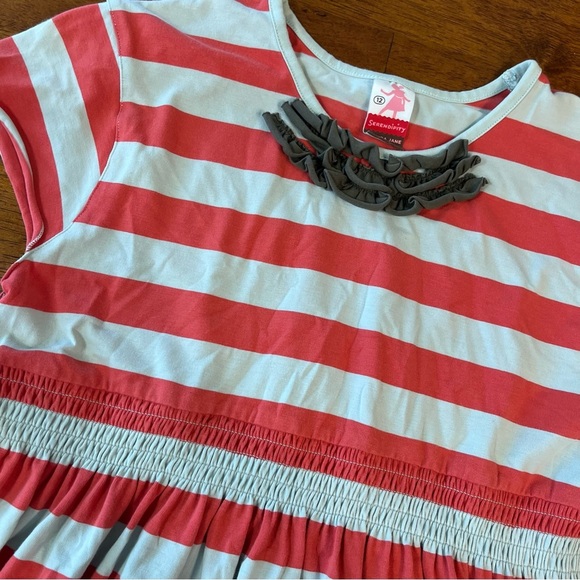 Matilda, Jane red coral blue striped dress olive trim size 12 - Picture 5 of 7